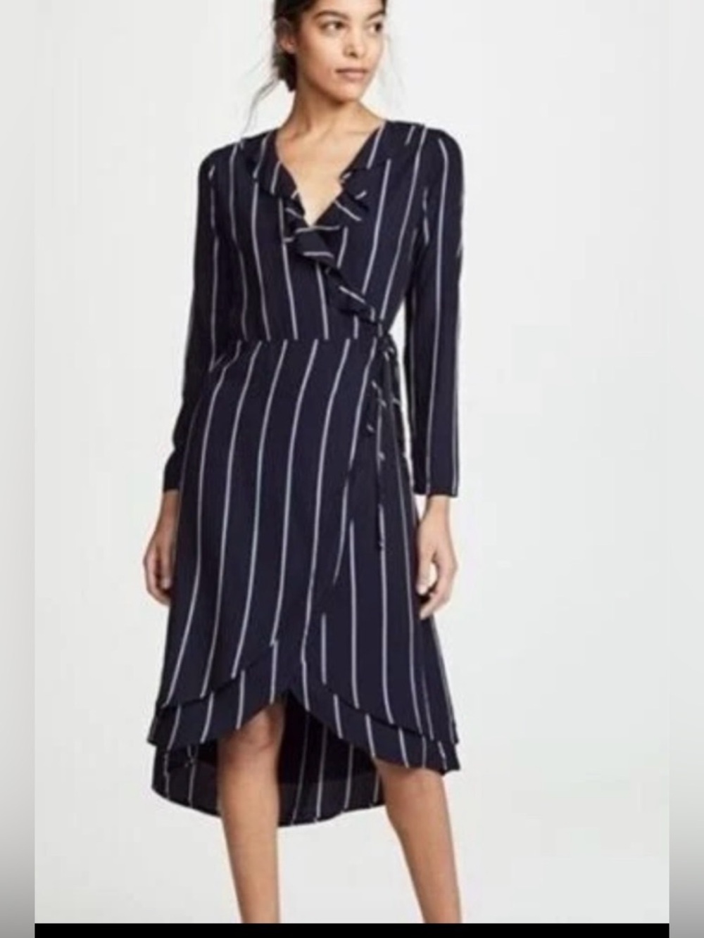 Rails Priya Navy Blue Livorno Stripe Full Wrap‎ Midi Dress XS Silver Thread City